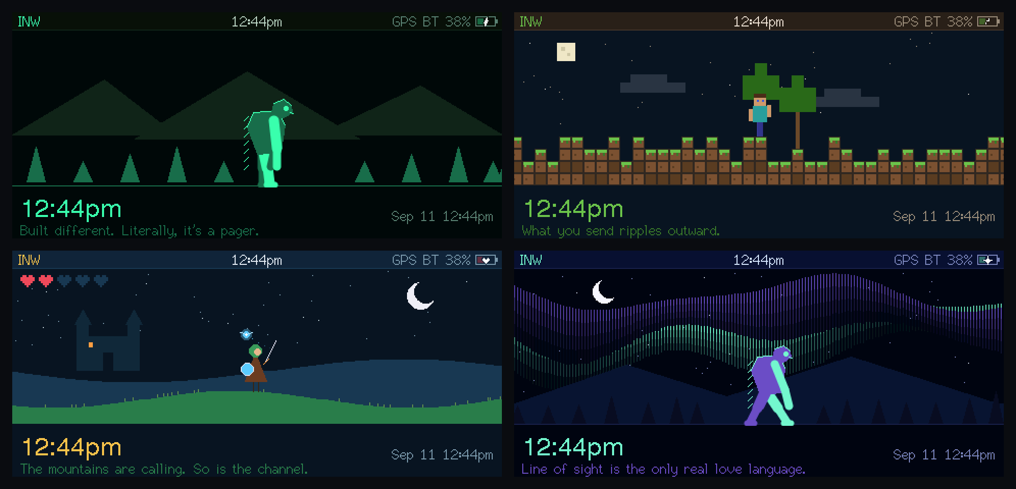 All four lock screens: Squatch, Blocks, Hero and Aurora